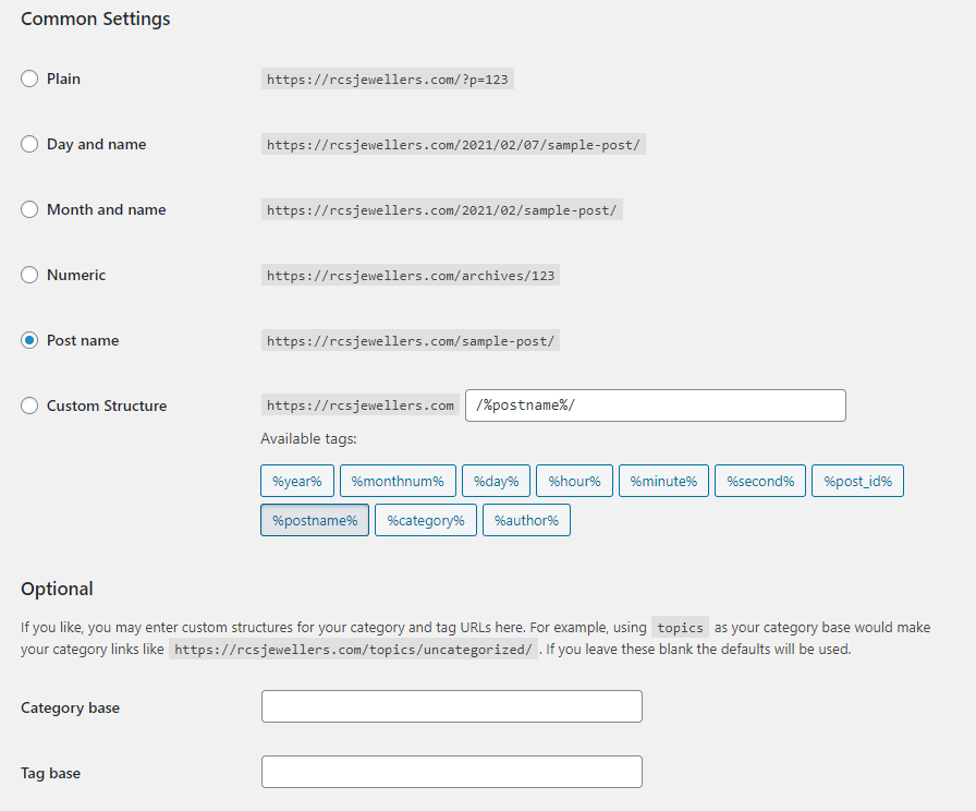 wordpress permalink setting